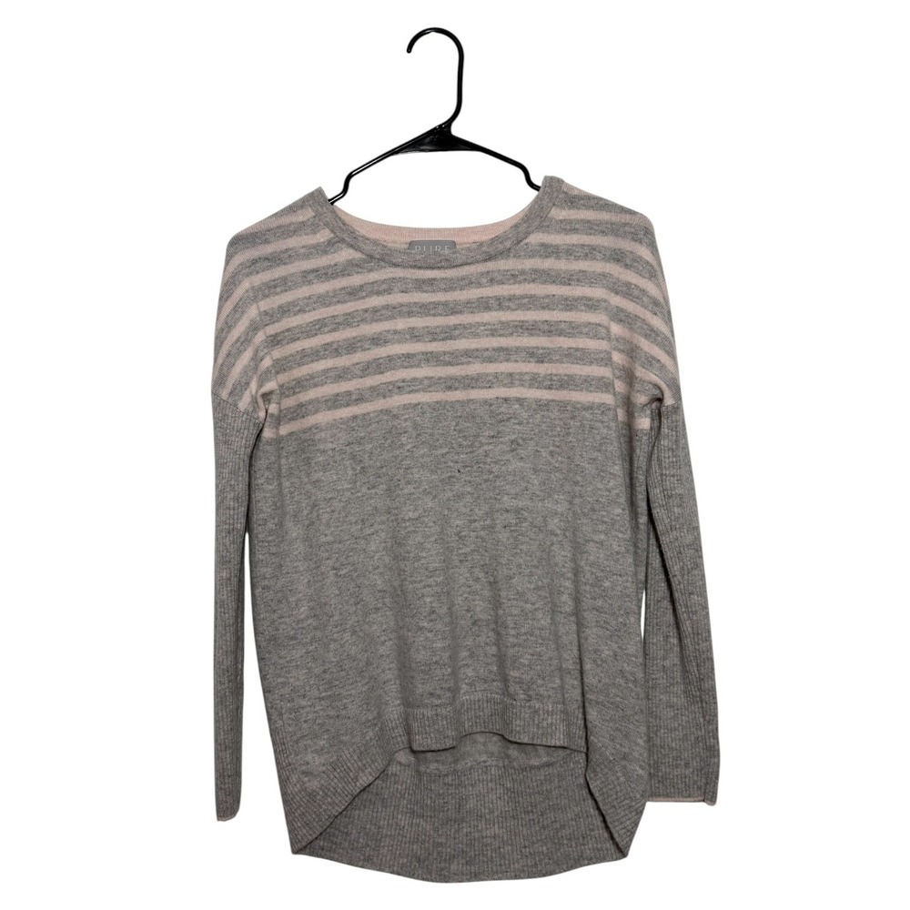 Pure Collection Preppy Soft Wool Cashmere Blend Grey Pink Striped Sweater US 4